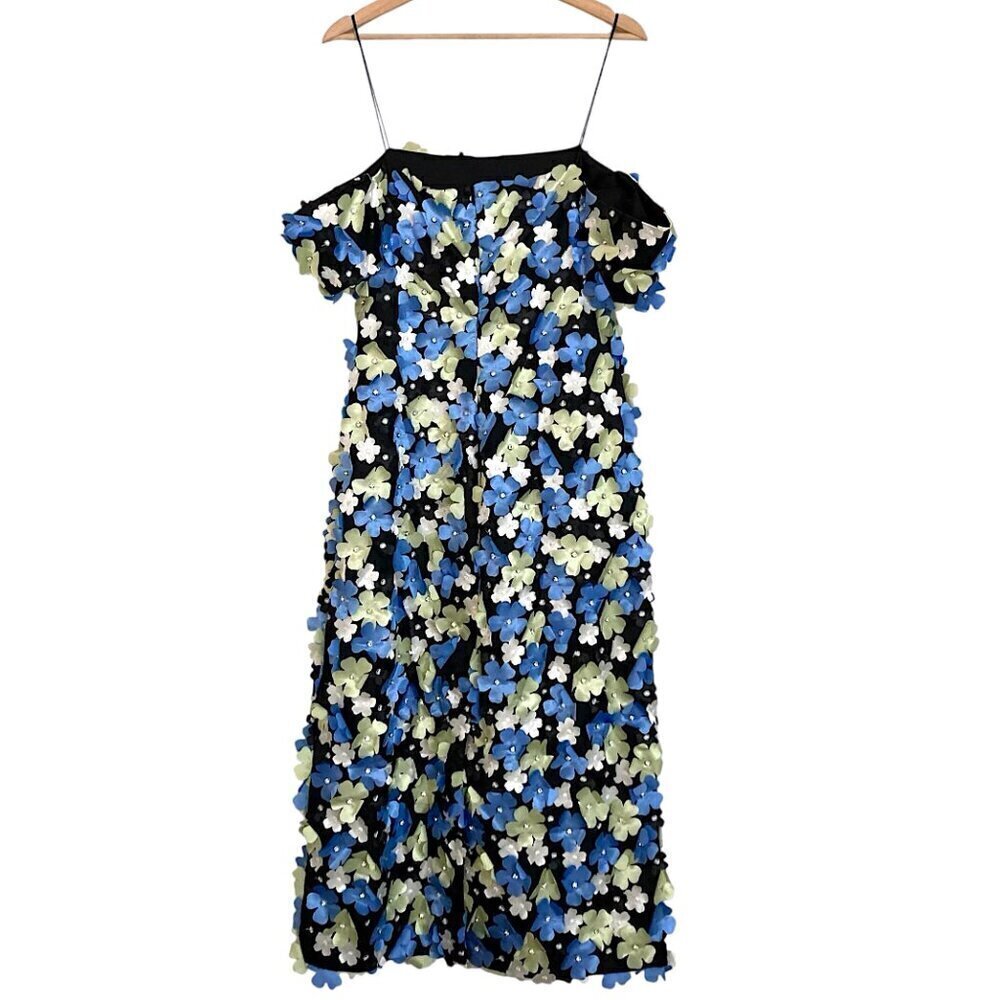 STINE GOYA Beilula Off Shoulder 3D Flower Midi Dress Crystal Garden Blue Denmark - Picture 11 of 16